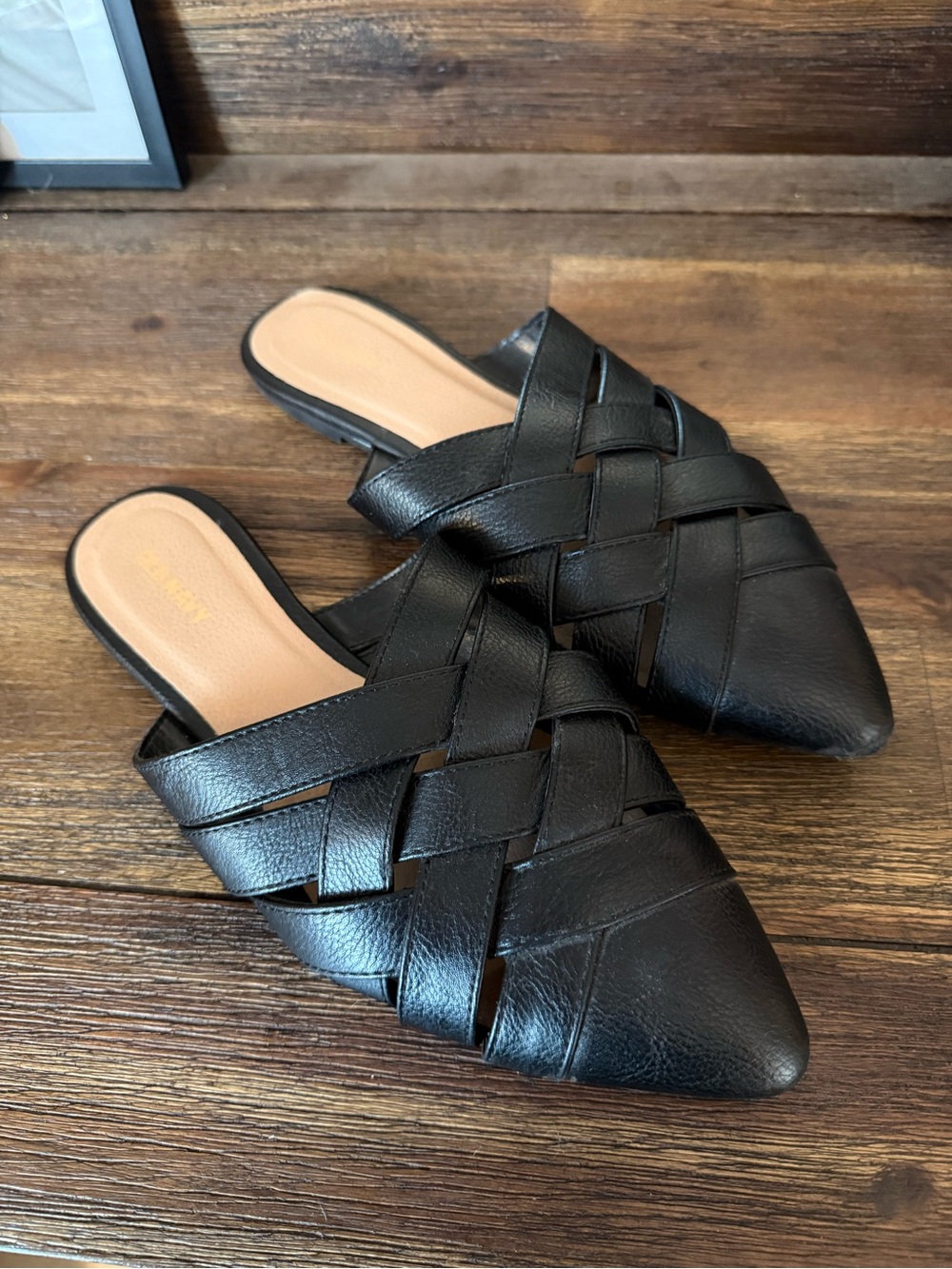 Old Navy Black Woven Pointed Slip-On Mules